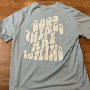 SHEIN Light Blue Short Sleeve Tee with White 'Good Things Are Coming' Graphic